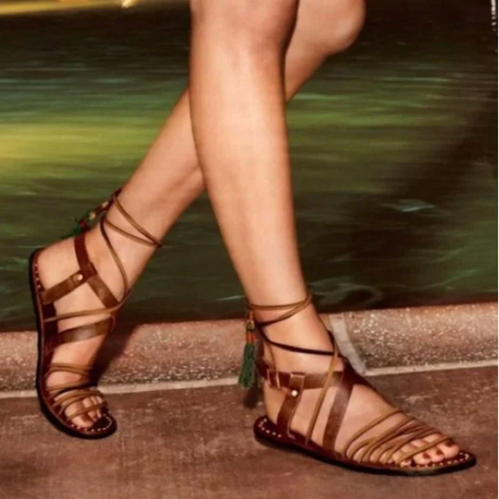 Free People Brown Lace-Up Gladiator Sandals